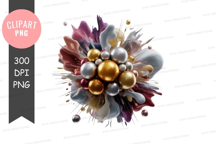 Abstract colorful splat with metallic orbs