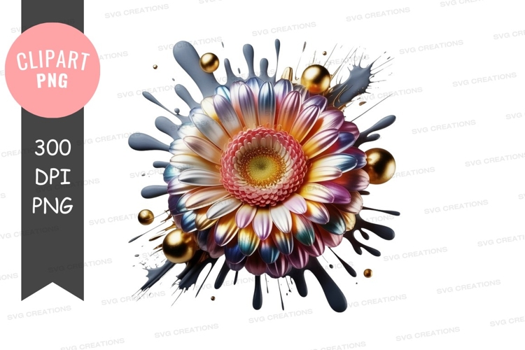 Colorful gerbera daisy with paint splatter