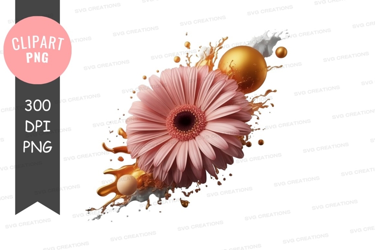 Pink gerbera daisy with golden droplets