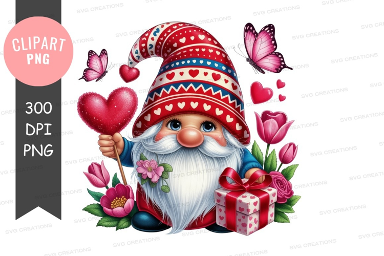 Valentine's gnome with hearts and flowers