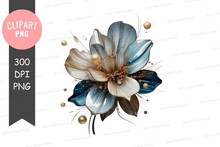 Elegant blue and gold flower clipart png