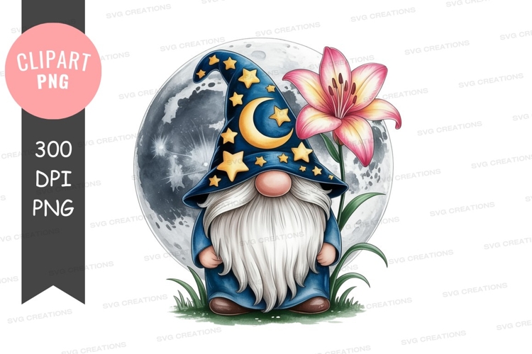 Magical gnome under the moonlight