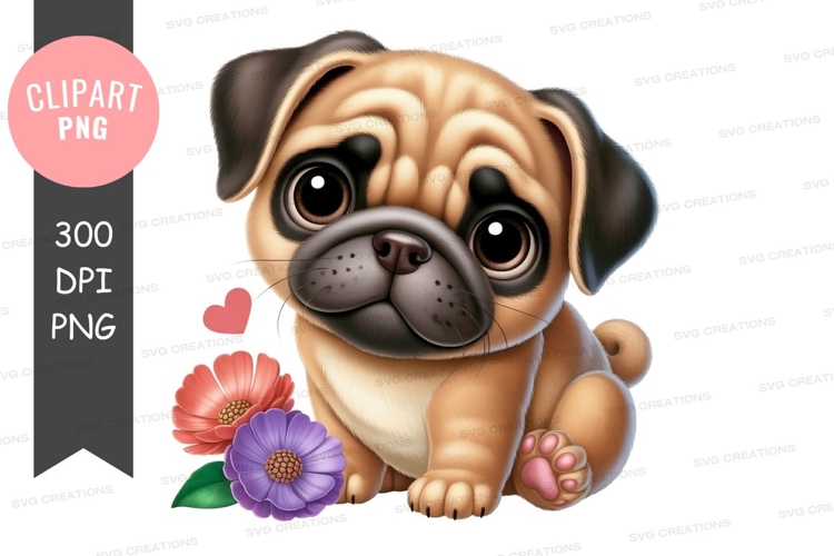 Adorable pug puppy clipart png