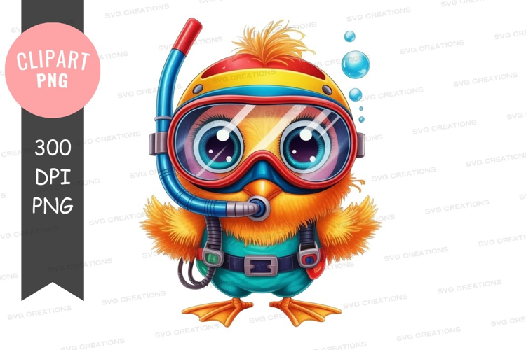Adventurous duckling in scuba gear