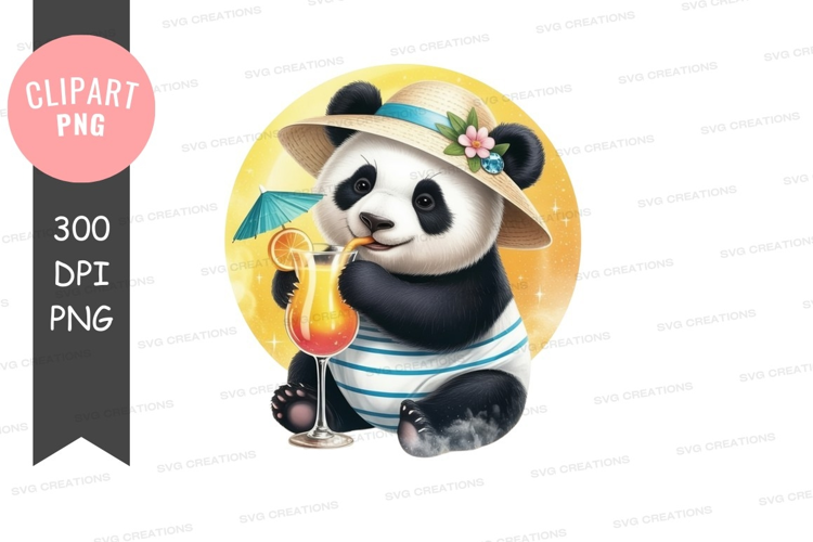 Relaxing panda with a summer drink