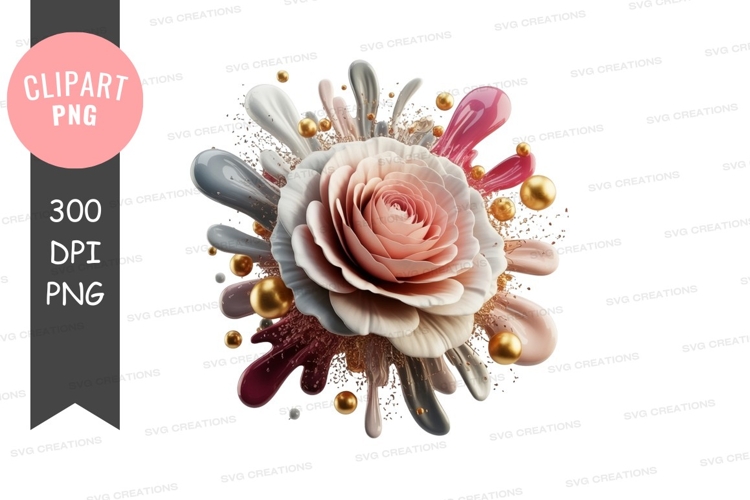 Abstract rose with paint splatter