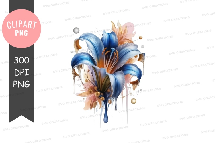 Blue floral illustration clipart png