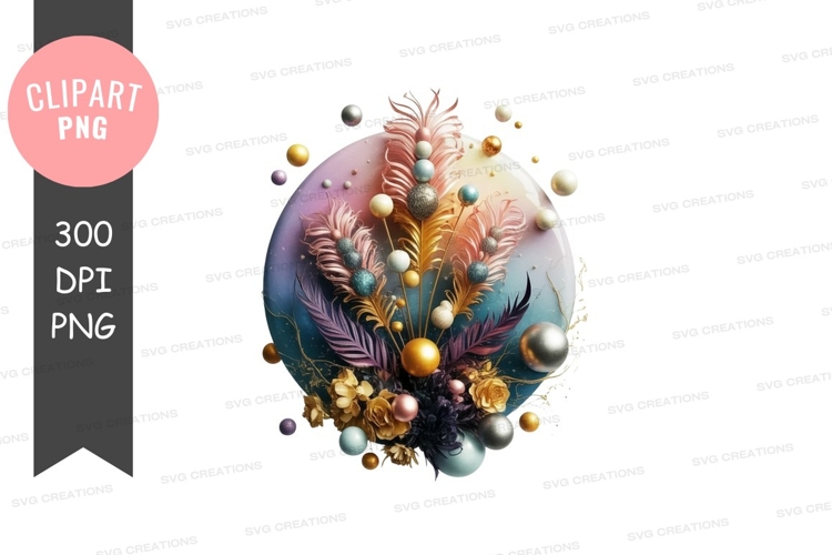 Abstract feather and floral composition