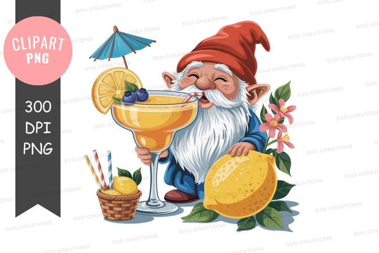 Gnome enjoying a lemon cocktail