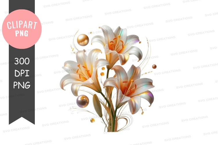 Elegant white lilies with golden accents clipart png