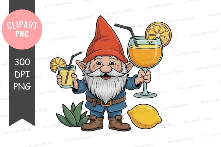 Cheerful gnome with lemon drinks example image 1
