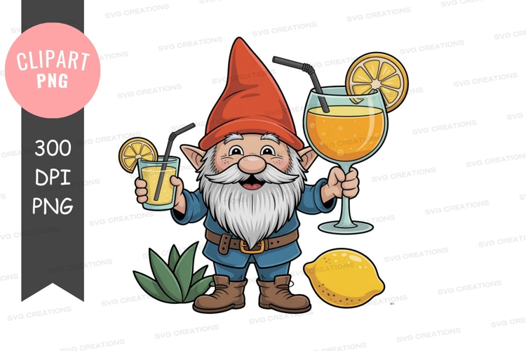 Cheerful gnome with lemon drinks