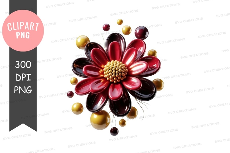 Vibrant red flower with golden accents clipart png