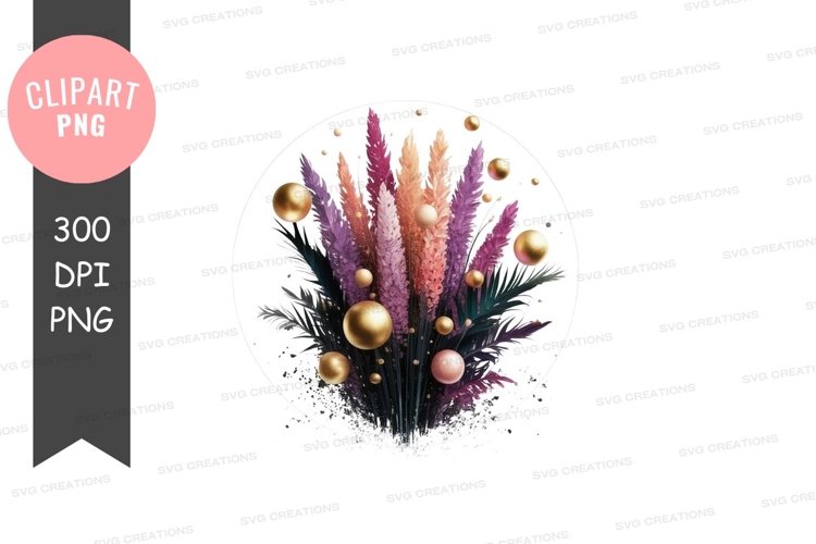 Elegant floral and gold ornaments clipart png