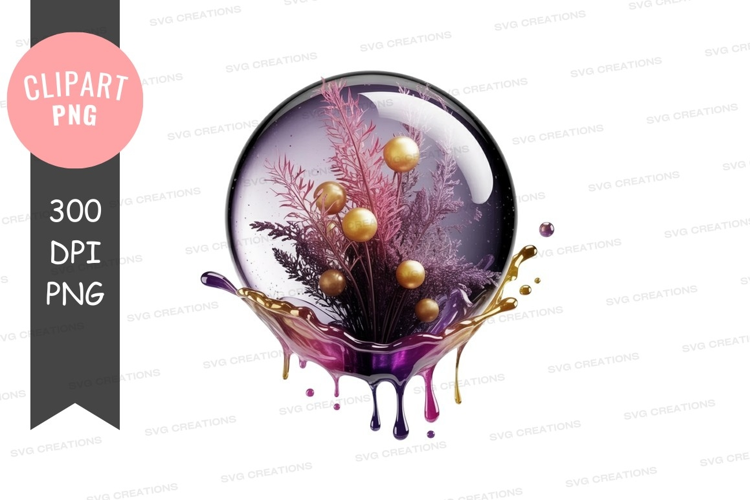 Magical crystal ball with feathers and ornaments