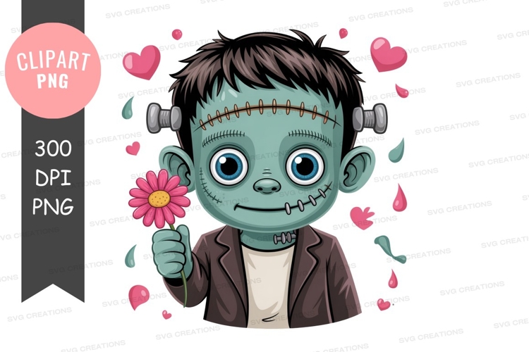 Cute frankensteins monster holding a flower
