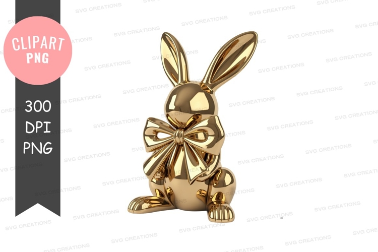 Golden bunny with bow clipart png