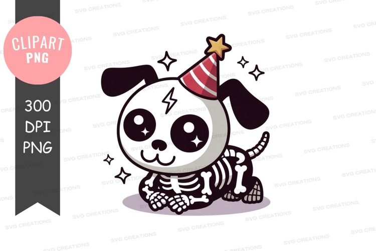 Skeleton dog celebrating birthday