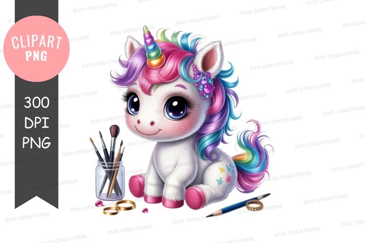 Cute unicorn with art supplies
