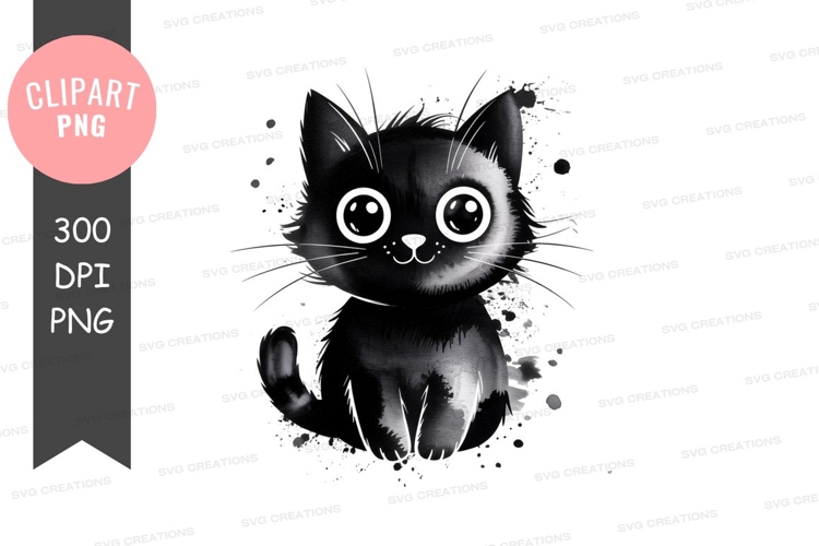 Cute black kitten clipart png