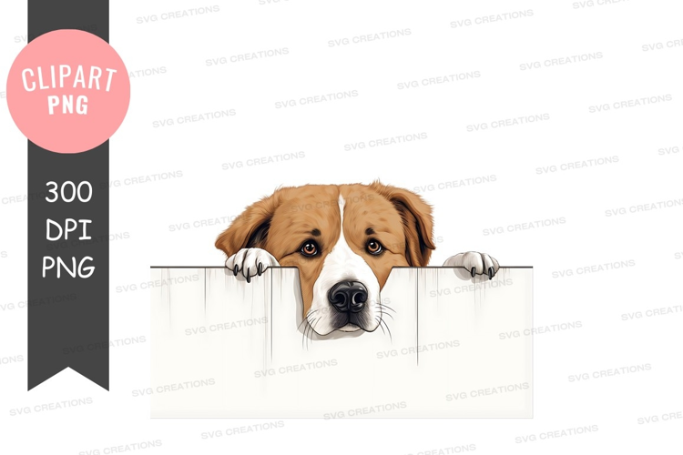 Curious dog peeking over fence