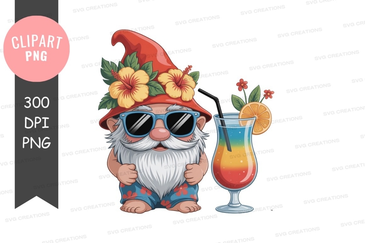 Relaxing gnome with tropical drink - clipart png
