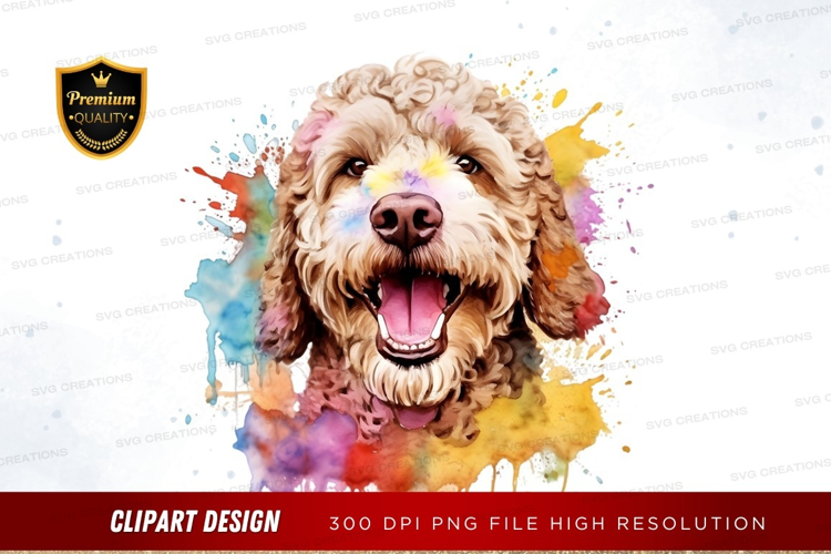 Happy dog with colorful paint splatter