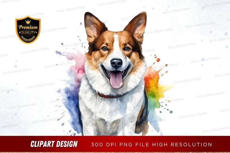 Happy corgi with watercolor splash example image 1