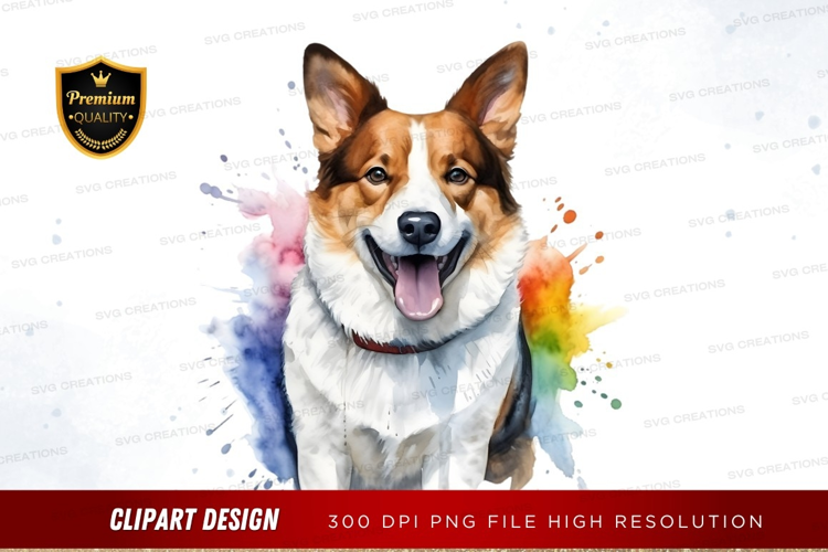 Happy corgi with watercolor splash