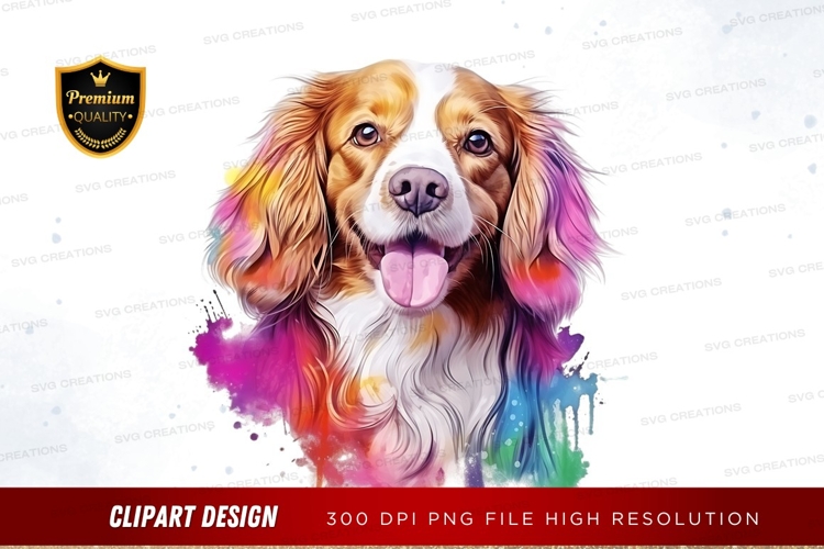 Happy dog with colorful paint splatter