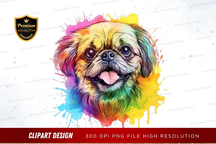 Happy shih tzu with colorful splash