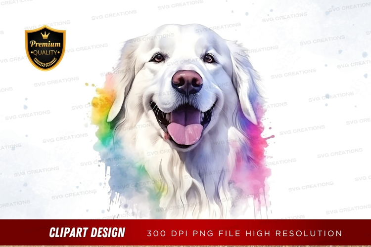 Happy golden retriever with rainbow splash