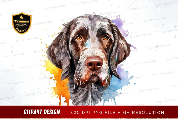 Portrait of a wirehaired pointing griffon with watercolor sp