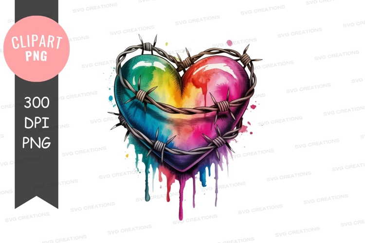 Rainbow heart with barbed wire
