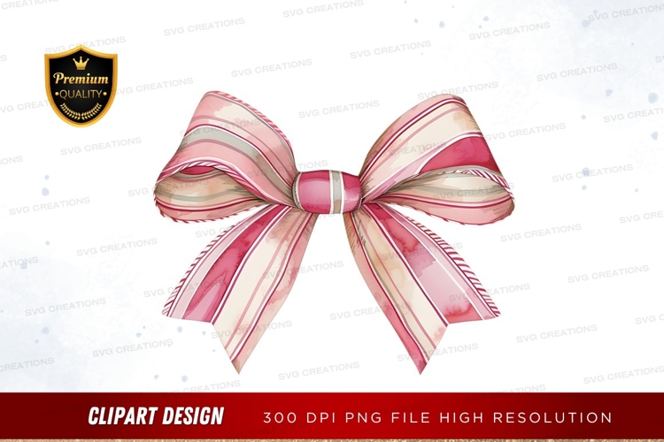 Pink and white striped bow clipart png