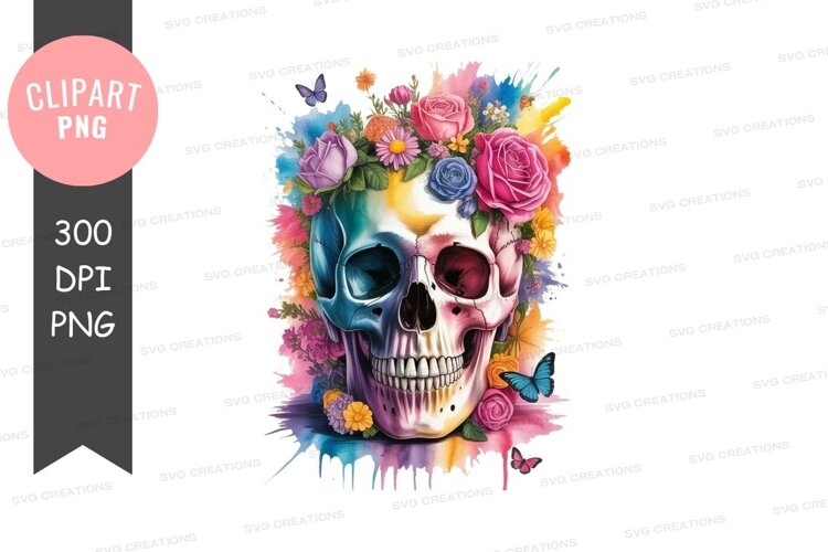 Colorful skull with floral design example image 1