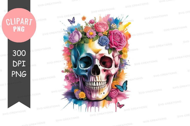 Colorful skull with floral design