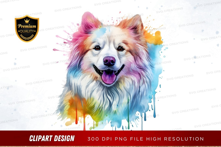 Happy dog with colorful paint splatter