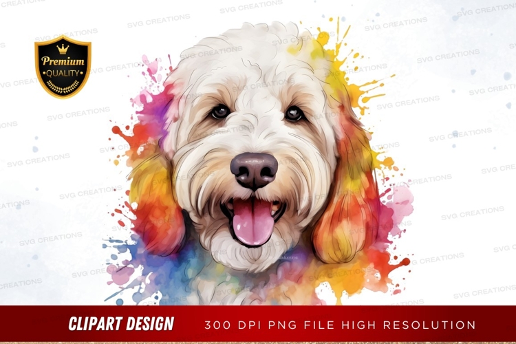 Happy puppy with colorful splash