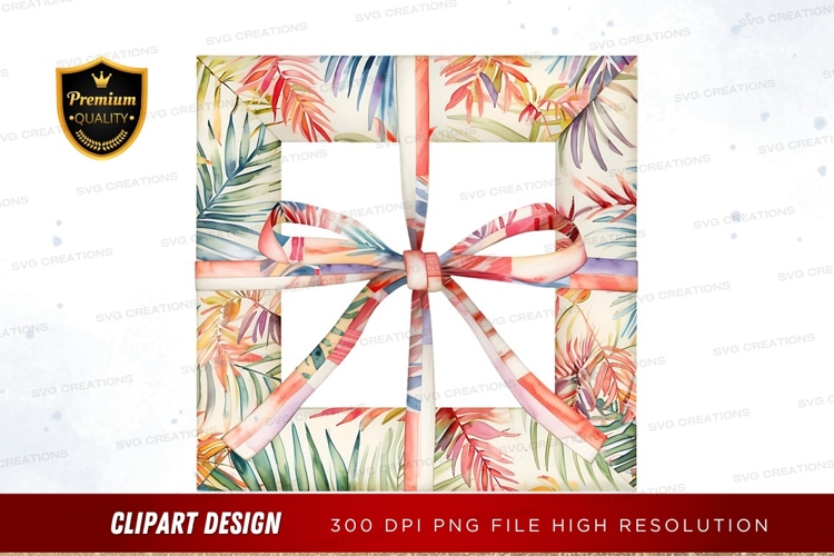 Tropical leaf patterned gift box with bow