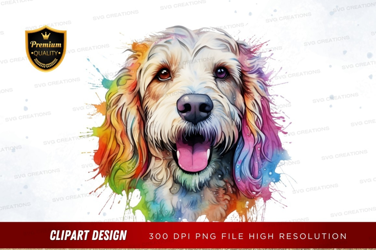Happy dog with colorful splash