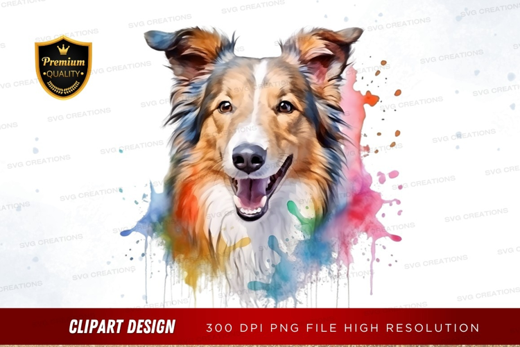 Happy shetland sheepdog with watercolor splash
