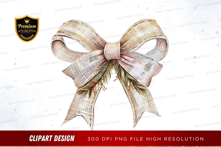 Elegant plaid ribbon bow with pine cones