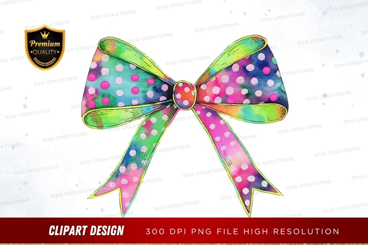 Colorful polka dot bow clipart png