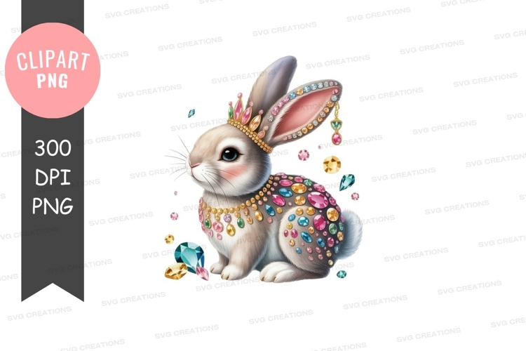 Jewel-encrusted crown rabbit clipart png