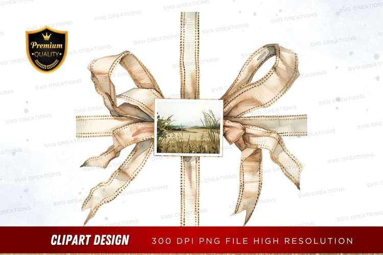 Elegant ribbon bow with landscape photo