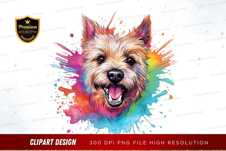 Happy dog with colorful splashes