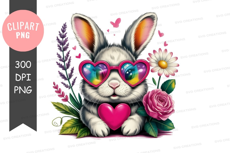 Cute bunny with heart-shaped sunglasses
