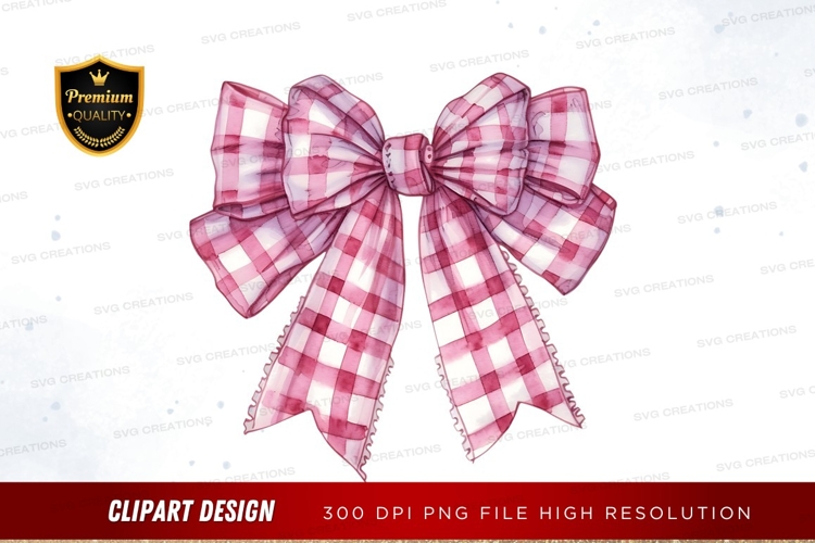 Pink plaid bow clipart png