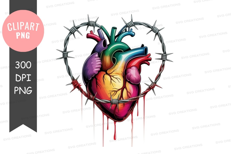 Rainbow heart with barbed wire